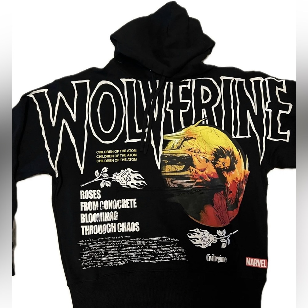 Marvel Black Wolverine Hoodie with Yellow and Red Graphic